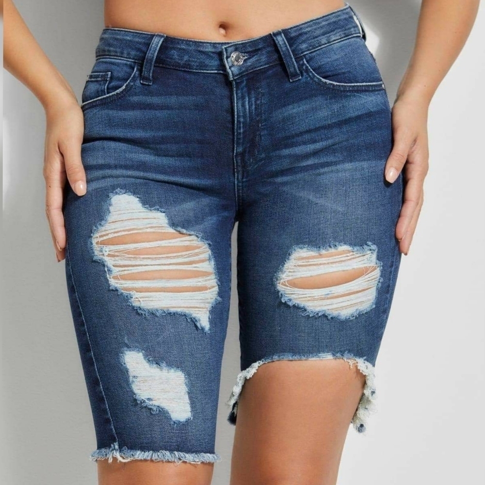 NEW GUESS Destroyed Denim Bermuda Shorts